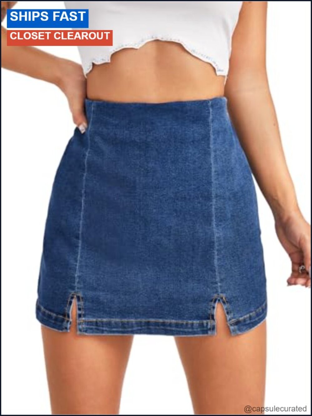 High Waist Denim Skorts Split Hem Stretch Shorts Skirt